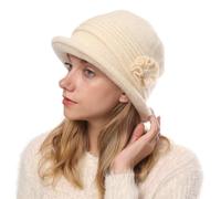 iNszkoos Damen Vintage 1920s Wolle Cloche Hut Blumen Winterhut Eimer Glocke Bowler Mütze Stricken Kleid Hüte Beanie Retro Fedorahüte Kirche Hüte Fischerhut Frauen Wintermütze Beret