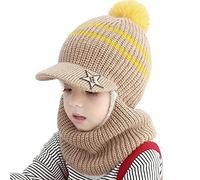 iNszkoos Kinder Wintermütze mit Ohrenklappen und Schal Baby Jungen Mädchen Kleinkind SchalMütze Verdicken Warme Niedlich Strickmütze Pom Beanie Mütze Winter Mütze Schal mit Fleecefutter für 2-6 Jahre