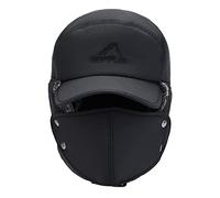 iNszkoos Winter Fliegermütze, Unisex Kunstfellmütze mit Ohrenklappen & Mundschutz für Herren Damen, Warm Trappermütze Bomber Hut, Fellmütze Pilotenmütze Wintermütze für Skifahren Outdoor (Schwarz, L)