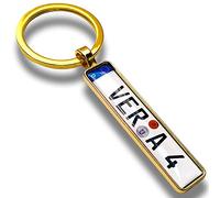 Internetservice Timo Lindner Schlüsselanhänger mit individuellem KFZ Kennzeichen Goldfarben Nummernschild Autokennzeichen Personalisiert Geschenk Auto Führerschein