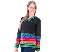 INTI ALPACA Alpaka Pullover für Damen mit Kapuze - Wollpullover - Strickpullover - Sweatpullover - Schwarz (Medium)