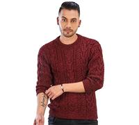 INTI ALPACA Alpaka Pullover - Irischer Herren Pullover mit Aran Zopfmuster aus alpaka Wolle -Rundhalskragen Strickpullover - Handgestrickter - Rot Melange (Medium)