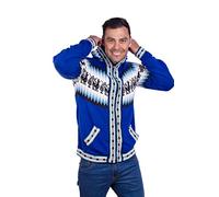 INTI ALPACA Hoddie Alpaka-Strickjacke für Herren, Reißverschluss vorne, Blau, X-Large
