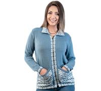 INTI ALPACA Strickjacke für Damen mit Reißverschluss im Alpaca Wolle - Strickjacke mit Taschen Stricken - Stahlblau (Medium)