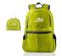 INTIRILIFE Faltbarer Rucksack Ultraleicht in Limette - 20 x 21 cm / 30.8 x 21.8 x 42 cm - Unisex Wanderrucksack Wasserdicht - 36L - Outdoor Daypack für Camping, Wandern, Reisen, Klettern, UVM.
