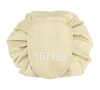 INTIRILIFE Kosmetiktasche in Cashew BEIGE - 62 x 54 cm - Runder One Step Kulturbeutel mit Kordelzug zum Zusammenziehen mit 2 inneren Reißverschlussfächern zur Aufbewahrung von Make-Up etc.