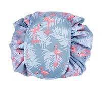 One Step Kulturbeutel mit Kordelzug zum Zusammenziehen mit 2 inneren Reißverschlussfächern GRAU ROSA FLAMINGO