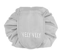 INTIRILIFE Kosmetiktasche in HELL GRAU - 62 x 54 cm - Runder One Step Kulturbeutel mit Kordelzug zum Zusammenziehen mit 2 inneren Reißverschlussfächern zur Aufbewahrung von Make-Up etc.