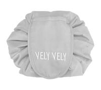 INTIRILIFE Kosmetiktasche in HELL GRAU - 62 x 54 cm - Runder One Step Kulturbeutel mit Kordelzug zum Zusammenziehen mit 2 inneren Reißverschlussfächern zur Aufbewahrung von Make-Up etc.