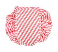 INTIRILIFE Kosmetiktasche in ROSA GESTREIFT - 62 x 54 cm - Runder One Step Kulturbeutel mit Kordelzug zum Zusammenziehen mit 2 inneren Reißverschlussfächern zur Aufbewahrung von Make-Up etc.