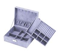 INTIRILIFE Schmuckschatulle mit 2 Ebenen LILA -23 x 13.5 x 9.5 cm- Abschließbare Schmuck Box Koffer Organizer zum Aufbewahren von Ringen Ketten Uhren Ohrringen und Armbändern- Reise Schmuckkästchen