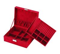 INTIRILIFE Schmuckschatulle mit 2 Ebenen ROT -23 x 13.5 x 9.5 cm- Abschließbare Schmuck Box Koffer Organizer zum Aufbewahren von Ringen Ketten Uhren Ohrringen und Armbändern- Reise Schmuckkästchen