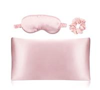 Intirilife Seiden Schlafset 3 teilig in Rosa- Schlafmaske, Kissenüberzug, Haarband in Satin- weiche Schlafbrille Damen, Augenmaske, Haargummi, lichtdichte Augenbinde zum Schlafen für Reise, Geschenk