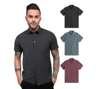 INTO THE AM Lässiges Herrenhemd, Knopfleiste, kurzärmelig, Button-Down-Shirt, stilvolles Business-Hemd, 3 Stück - ohne Marke - Black Heather/Indigo/Maroon, 3X-Groß