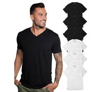 INTO THE AM Premium T-Shirts mit V-Ausschnitt für Herren - moderne taillierte T-Shirts S-2XL V-Ausschnitt Unterhemden, 6er-Pack, ohne Markenlogo - Schwarz/Schwarz/Weiß/Weiß, Mittel