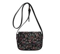 Introti Canvas Floral Jacquard Satteltasche für Damen mit verstellbarem Riemen Tote Handtasche Clutch Geldbörse für den täglichen Gebrauch, Reisen und Pendeln, Schwarz , 220*170*80MM