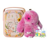 Introti Weicher Plüsch-Hasen-Schlüsselanhänger mit Blechdose & Best Wishes Karte Bunny Doll Anhänger Schlüsselanhänger für Taschen & Rucksäcke Hasen-Charm Ostergeschenk, rot, 10.5*8*6.3cm