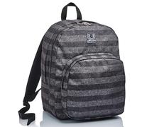 INVICTA Benin M Rucksack aus nachhaltigem Stoff, Geräumige Schultasche für Teenager, Mädchen und Jungen, für Schule, Gymnasium, Sport & Freizeit, mit Laptopfach bis 15'', gestreift - schwarz/grau