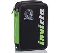 Invicta Federmäppchen, Mäppchen, mehrfarbig, Federtasche für Schreibwaren, Etui mit Stiften, Kugelschreiber, & mehr, 3 Fächer, Mädchen & Jungen, Schule - Grundschule, XXL KUPANG schwarz/grün