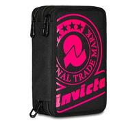 Invicta Federmäppchen, Mäppchen, Mehrfarbig, Federtasche für Schreibwaren, Etui mit Stiften, Kugelschreiber, & mehr, 3 Fächer, Mädchen & Jungen, Schule - Grundschule, XXL, 45-teilig pink-schwarz