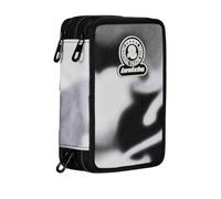 Invicta Federmäppchen, Mäppchen, Mehrfarbig, Federtasche für Schreibwaren, Etui mit Stiften, Kugelschreiber, & mehr, 3 Fächer, Mädchen & Jungen, Schule - Grundschule, XXL, 45-teilig schwarz-grau