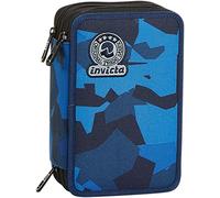 Invicta Federmäppchen, Mäppchen, mehrfarbig, Federtasche für Schreibwaren, Etui mit Stiften, Kugelschreiber, & mehr, 3 Fächer, Mädchen & Jungen, Schule - Grundschule, XXL CAMO SQUARED blau
