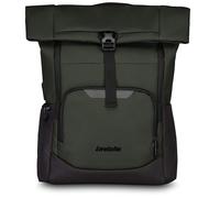 Invicta FOLD Rucksack aus nachhaltigem Stoff, Praktisch & Unisex Leicht, kompakt, mit Laptopfach, Rolltop für Büro, Reise, Arbeit, Fahrrad Tagespack, Daypack, mit Kofferhalterung - dunkelgrün