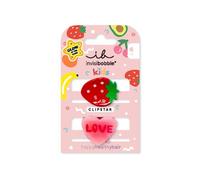 invisibobble CLIPSTAR GLOW KIDS FRUTTI STRAWBERRY - 2 Stück leuchtende Kinder Haarspangen - Glänzende, rutschfeste Haarclips für gesundes Haar - Erdbeer- und Herz-Design mit "Love" Schriftzug