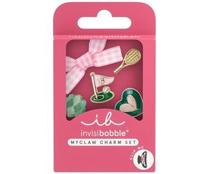 Invisibobble MyClaw Old Money Charms Set Tennis Golf Clubhouse Preppy 5er | Aesthetics, Old Money Preppy - Damen Haarschmuck, Anhänger für Haarklammer (Schleife, grün-pinkes Herz, kariert), 5er Set