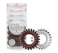 invisibobble Original spurlose Spiral-Haargummis, 8 Stück, kristallklar und Brezel-Braun - starke elastische Griffspule Zubehör für Frauen - nicht einweichend - sanft für Mädchen, Teenager und dickes