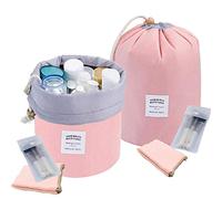 INVODA Kosmetiktasche, Reise-Kulturbeutel für Damen, Kordelzug, Make-up-Organizer, tragbar, multifunktional, wasserdicht, Make-up-Tasche, Rosa 2 Stück, 6 Piece Set