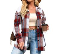 IN'VOLAND Womens Plus Size Shacket Jacket Flannel Plaid Long Sleeve Button Down Shirts Casual Fall Blouses Tops