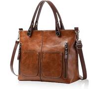 INXKED Ladies Vintage Leather Shoulder Bag, Large Shoulder Bag For Women Faux Leather Purse Work Bags With Multi-Pockets (02)