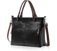 INXKED Ladies Vintage Leather Shoulder Bag, Large Shoulder Bag For Women Faux Leather Purse Work Bags With Multi-Pockets (01)