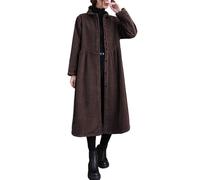 Inzegao Langer Cord-Hemdjacke für Damen, Knopfleiste, Seitentaschen, Fleece-gefütterter Trenchcoat, Kaffee, Large