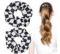 IOBIDDYS Haargummi Damen Scrunchies 2 Stück Schwarz Weiß Kariert Elastische Haargummis aus Chiffon Komfortabel und Einfach zu Verwenden für Party und Arbeit