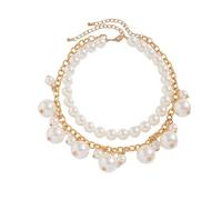 IOETSEUT Damen Halskette Schwester Halskette 2 Teile/Set Übertriebene große Imitation Perle Choker Halskette für Frauen Goth Quaste Perlen Kette Grunge Schmuck Steampunk Neue Mädchen Geschenke