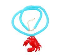 IOETSEUT Damen Halsketten und Schmuck Handgemachte Hip Hop Bohemian Strand Perle Lange Kette Ozean Wind Rot Acryl Tier Krabbe Anhänger Halskette für Frauen Preis Geschenk