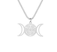 IOETSEUT Damenkette, modisch und personalisiert Triple Moon Hekate Rad Halskette für Männer Strophalos Magic Hecate Symbol Anhänger Vintage Frauen Schmuck