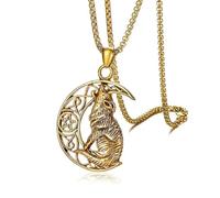 IOETSEUT Frauen Kette Halskette Männer Kreuz Neu Retro Tier Wolf Roar Mond Halskette Anhänger Herren Halskette Schiebeanhänger Halskette Accessoires Party Schmuck Geschenke für ihn