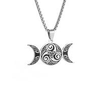 IOETSEUT Herren Halskette, modisch und personalisiert Hexe Triple Moon Schutz Spirale Anhänger Trinity Celtic Knot Halskette Männer Frauen Schmuck Accessoire Schmuck Geschenk