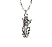 IOETSEUT Herren Halskette Silber Kreuz Halskette personalisiert Vintage Silber Farbe Betende Hände Schutzengel Flügel Schutz Anhänger Halskette Unisex Amulett Schmuck Geschenk das Geschenk
