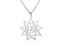 IOETSEUT Herren Halsketten, Damen Schmuck, Mode Neun Punkt Bahai Bahaismus Stern Halskette Ohrring Schlüsselanhänger Anzug Persische Kalligraphie Farsi Parsi Anhänger Schmuck Geschenk Set Geschenk