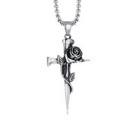 IOETSEUT Herren Halsketten Gothic Trendy Vintage Rose Kreuz Halskette Männer Frauen Hip Hop Schwert Anhänger Selbstverteidigung Amulett Gothic Punk Schmuck Geschenk das Geschenk