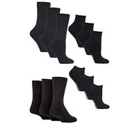 IOMI 12er Pack Diabetikersocken Extra Weit | Herren und Damen Bambus Diabetikersocken |im Kurz, Sneaker und Normale Länge (37-42, Schwarz)