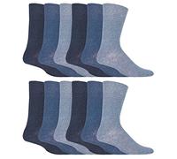12 Paar Multipack Gentle Grip Top Diabetiker Socken | IOMI | Mid Calf Loose Top Non Elastic Cotton Socken mit Handlinked Seamless Toe - Blau EU 39 - 45