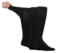 IOMI 3er Pack Kniestrümpfe Diabetiker Socken Ohne Gummi Extra Weit Bambus Diabetikersocken | Gesundheitsstrümpfe für Geschwollene Füße (43-45, Schwarz)
