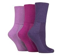IOMI Footnurse - 3er-Pack Unisex extra breite Bambus-Diabetiker-Socken | 4 Größen | für geschwollene Füße und Beine | glatte Zehennaht | gepolsterter Fuß, brombeerfarben, 4-8
