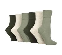 IOMI Footnurse Diabetiker-Socken für Damen, 6 Paar, Multipack, nicht elastisch, mit sanftem Griff, breite Oberseite, Größe 37-42, Khaki / Wald / Creme / Grau, 4-8