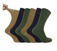 IOMI Footnurse Diabetiker-Socken für Herren, Baumwolle, nicht elastisch, mit Wabenmuster, 6 Paar, Ocker/Marineblau/Grün-Khaki, 6-11